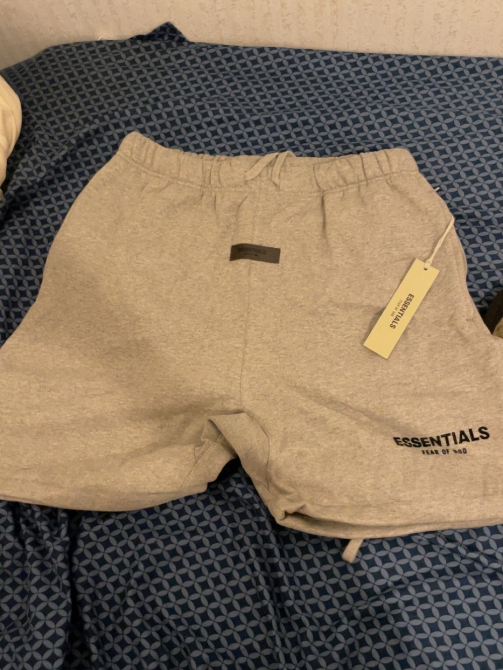 ESSENTIALS Men's Light Grey Cargo-Style Fleece Shorts